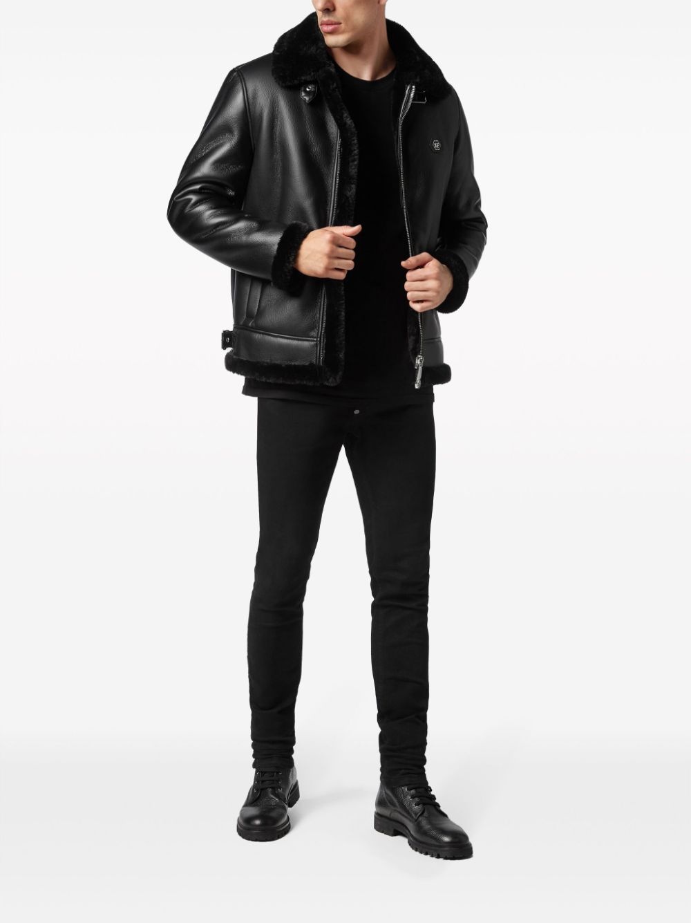 logo-patch faux-leather bomber jacket - 2