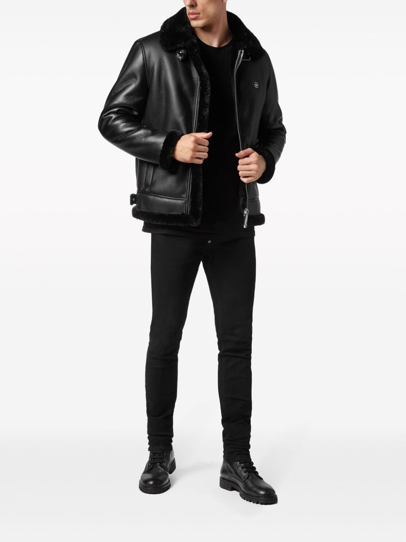 PHILIPP PLEIN logo-patch faux-leather bomber jacket outlook