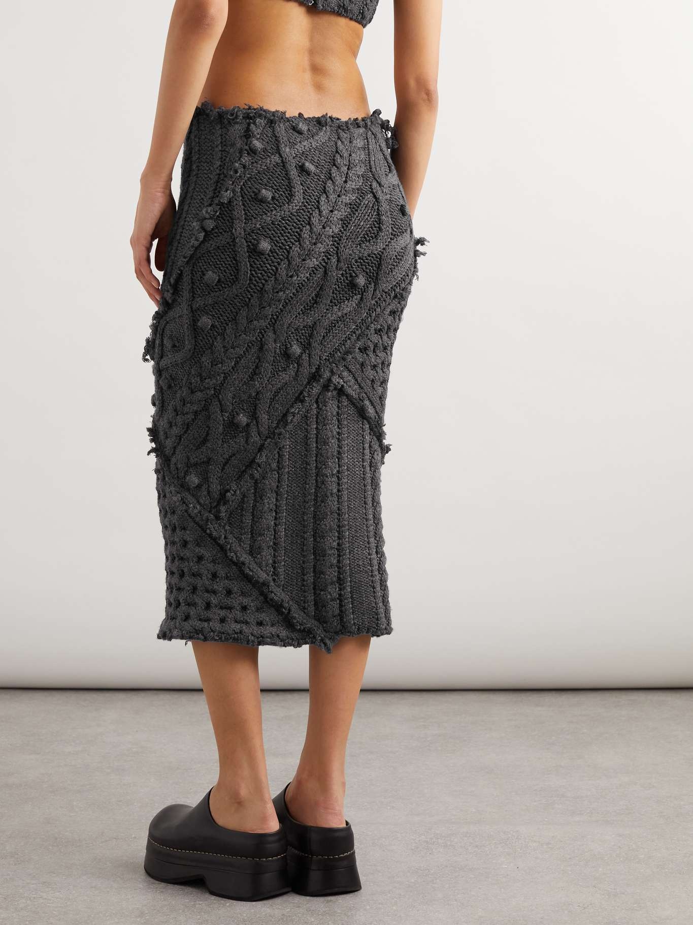 Frayed cable-knit wool-blend midi skirt - 4