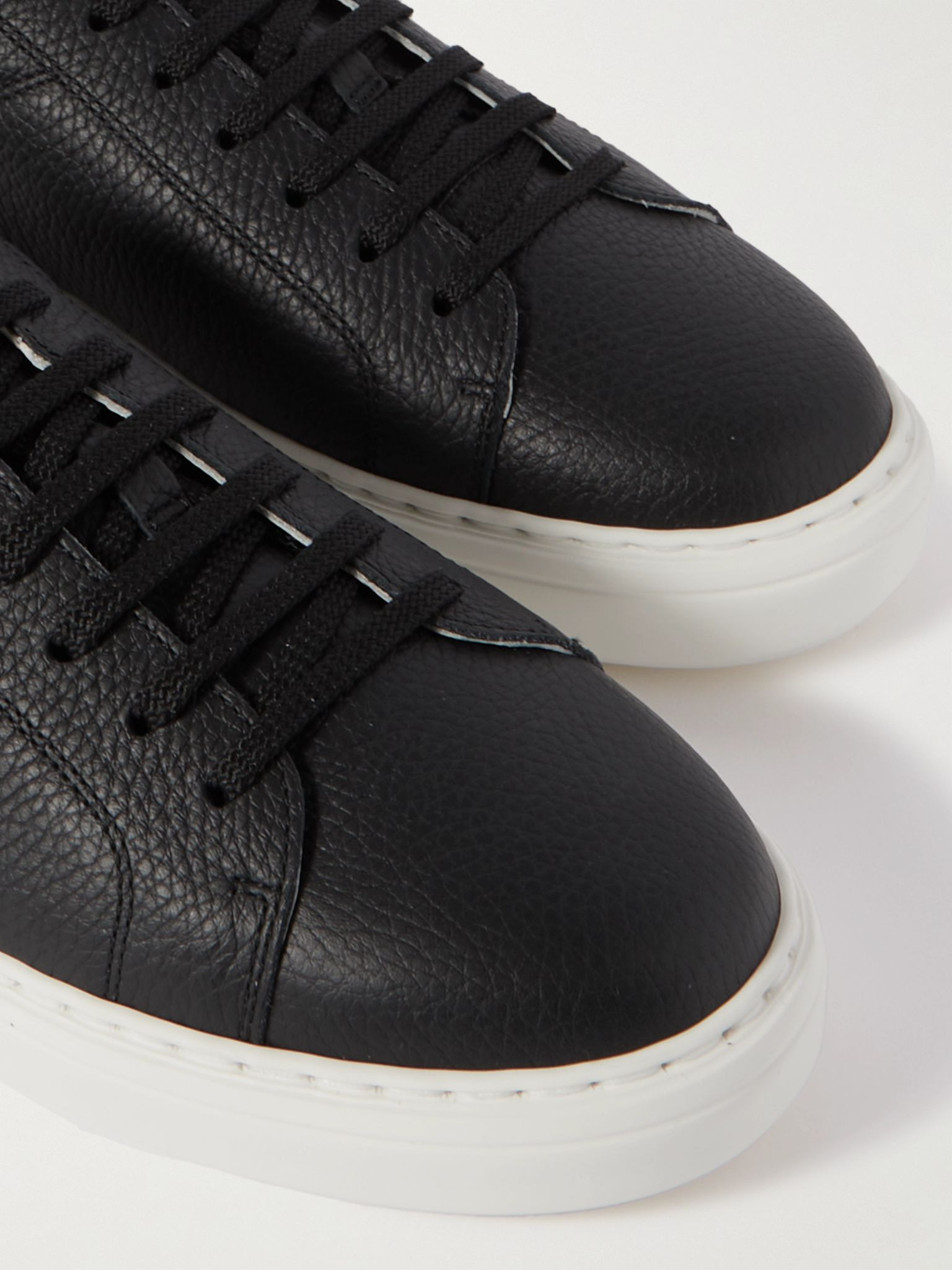 Suede-Trimmed Full-Grain Leather Sneakers Black - 5