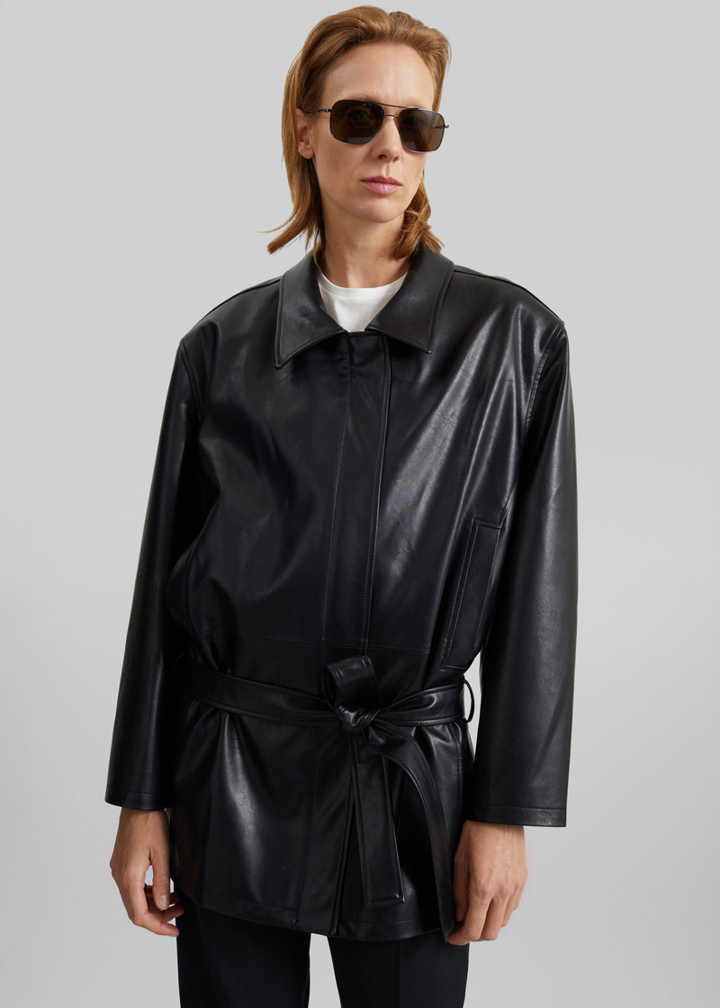 Low Classic Low Waist Artificial Leather Jacket - Black 4