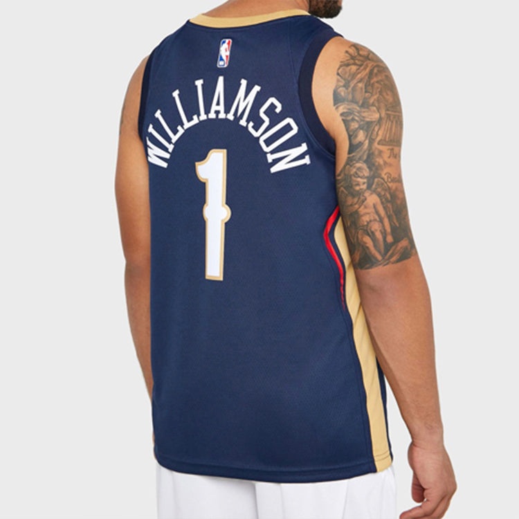 Nike NBA Zion Williamson Basketball Sports Jersey SW Fan Edition New Orleans Pelicans 1 Navy Blue Da - 6