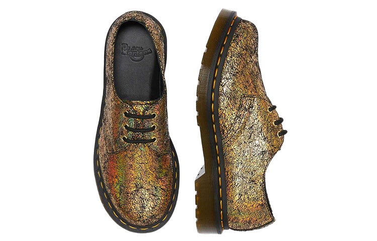 (WMNS) Dr. Martens 1461 Metallic Leather Oxford Shoes 'Iridescent Crackle - Gold' 25729710 - 3