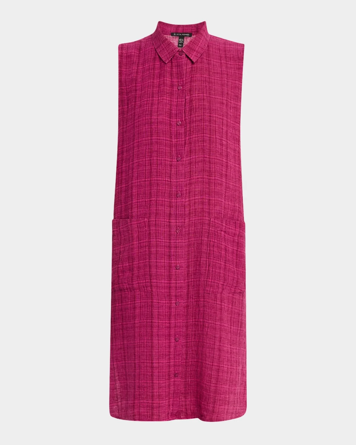 Crinkled Plaid Organic Linen Shift Shirtdress - 1