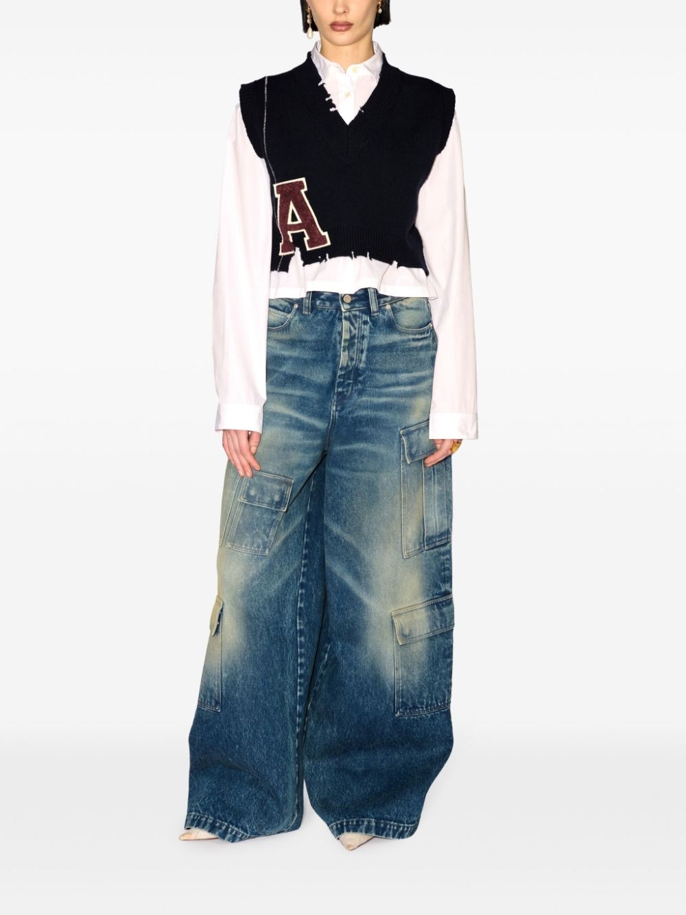 raw-cut knitted vest - 2