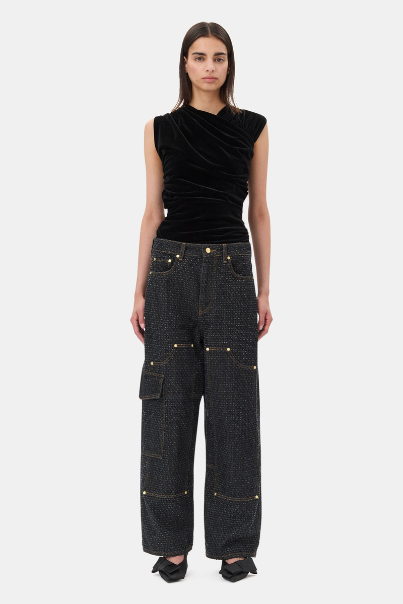 GANNI BLACK VELVET RUCHED TOP outlook
