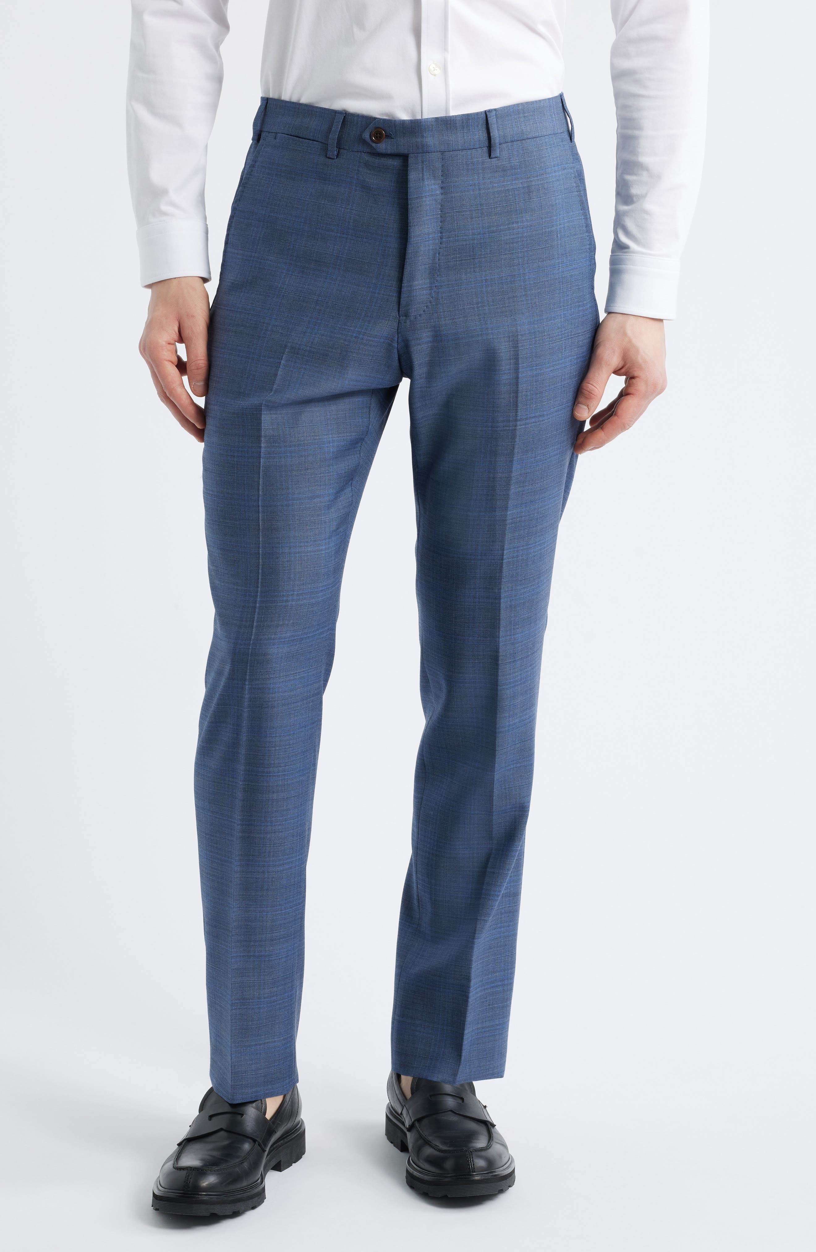 Emporio Armani Blue Check Wool Suit in Solid Medium Blue at Nordstrom - 6