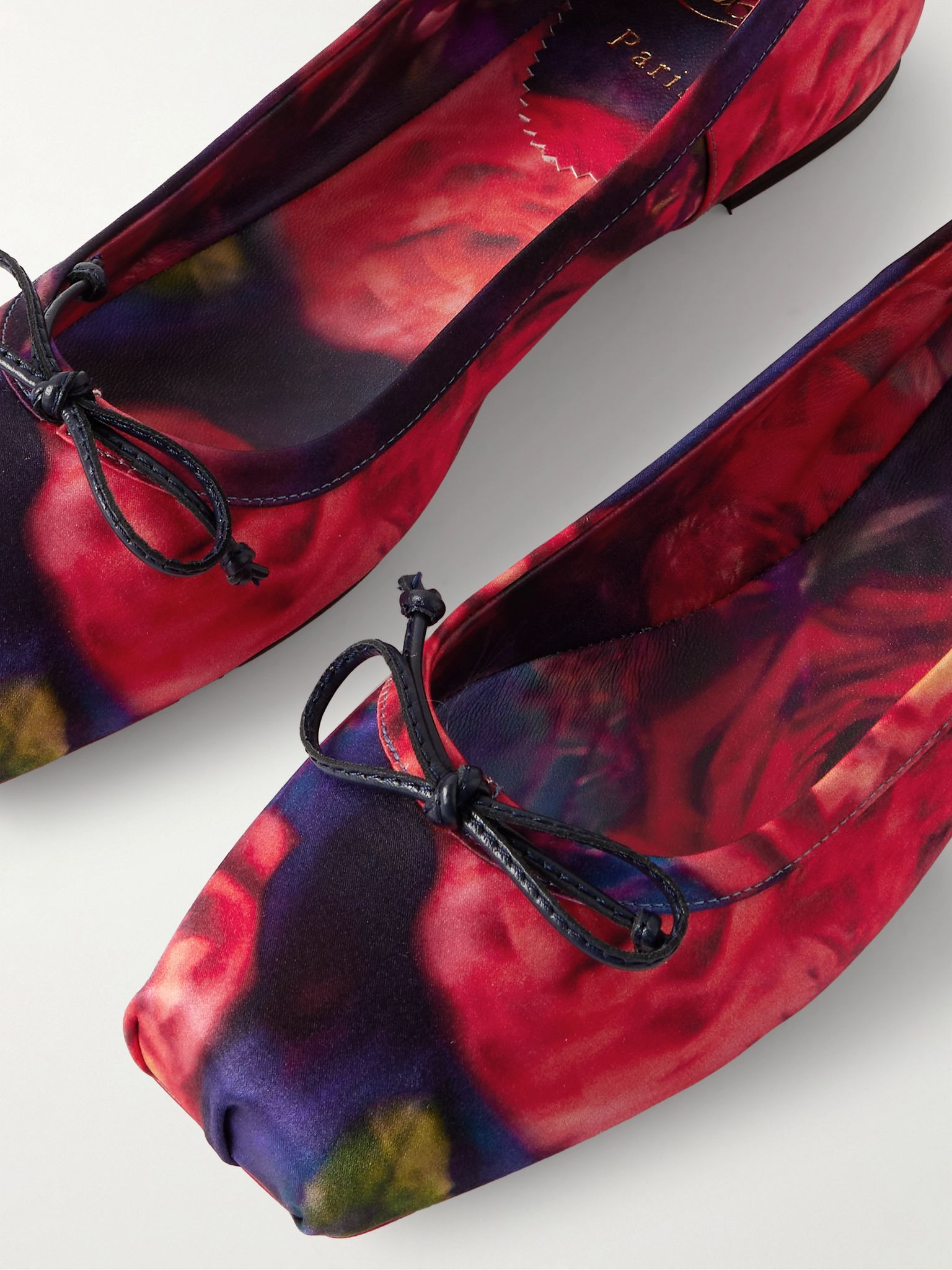 Mamadrague bow-detailed floral-print satin-crepe ballet flats Red - 4