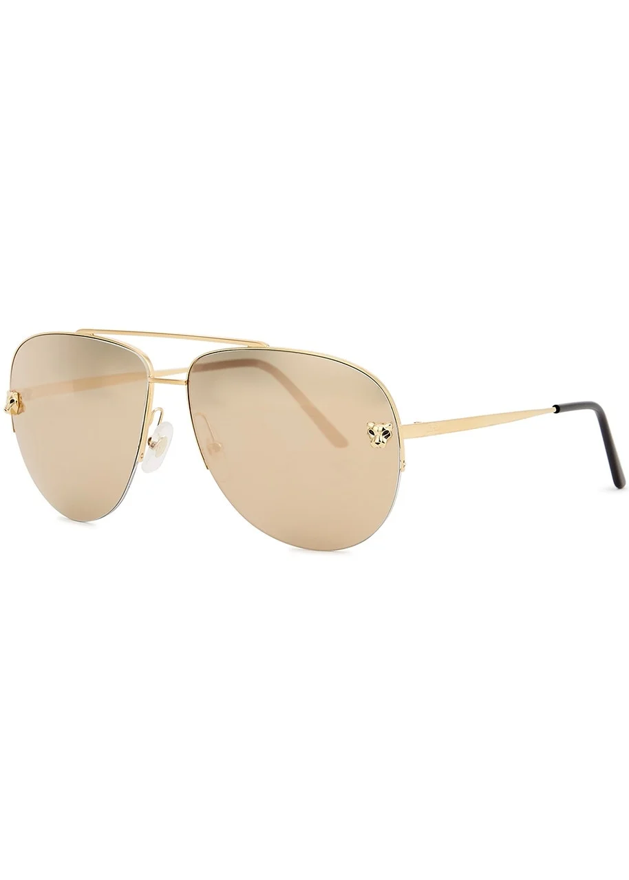 Cartier Panthère De Cartier Gold-tone Mirror Aviator-style Sunglasses - 1