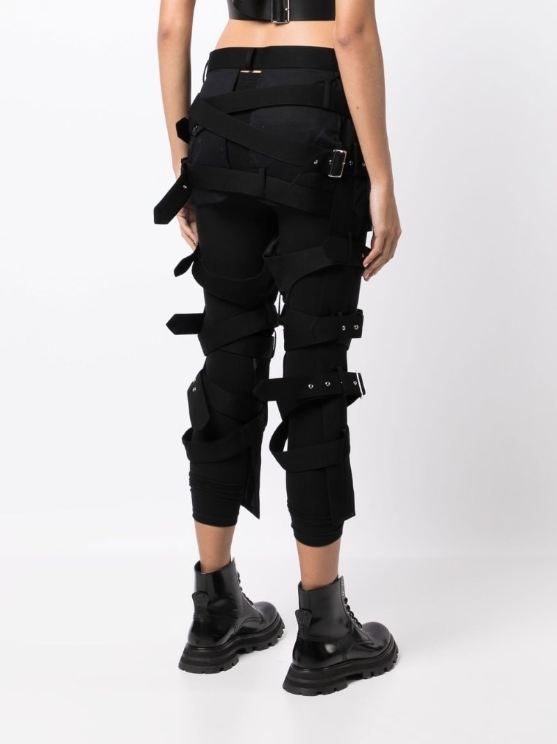 multi-buckle layered slim trousers - 4