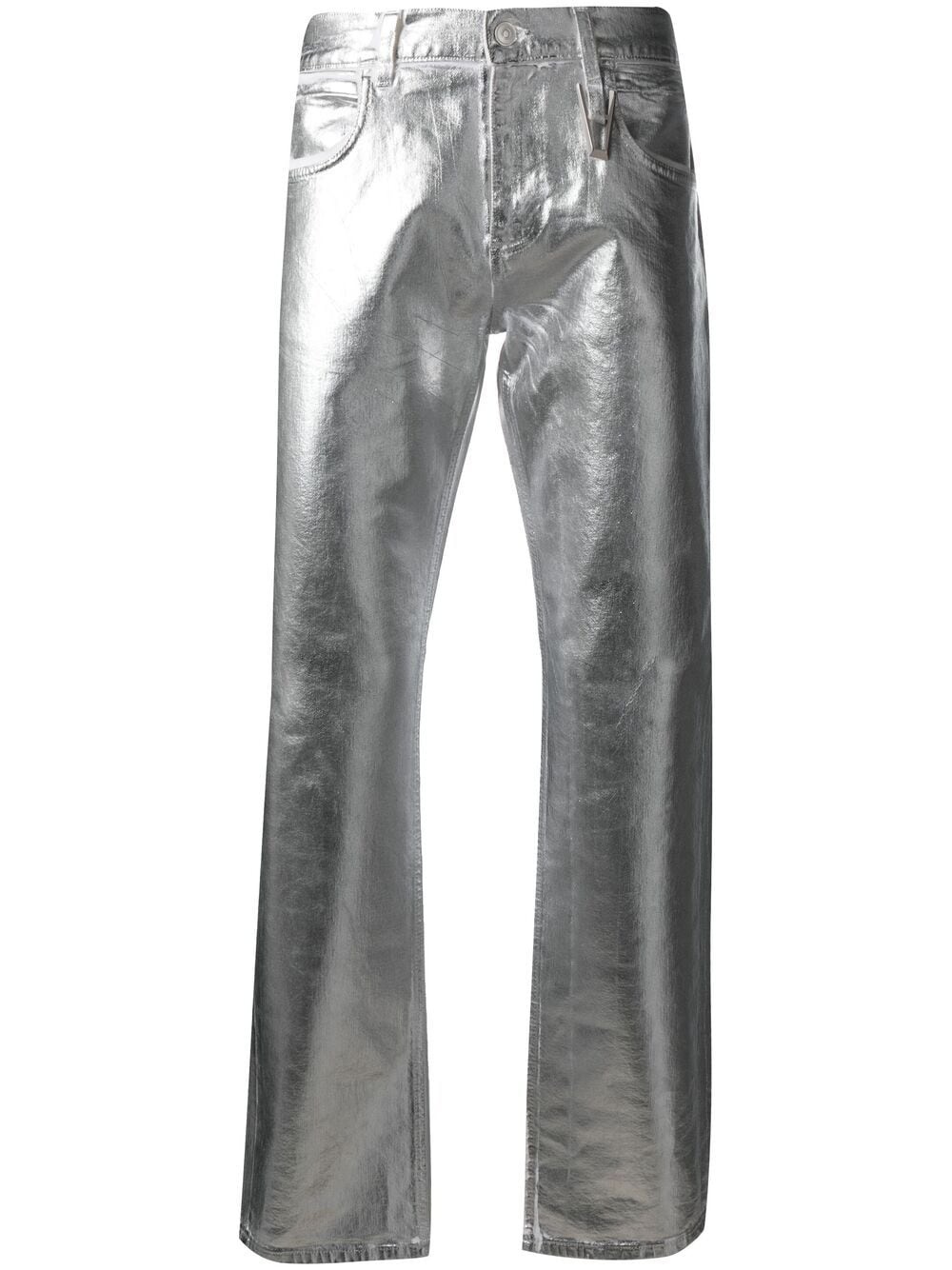 metallic crinkled slim-fit jeans - 1