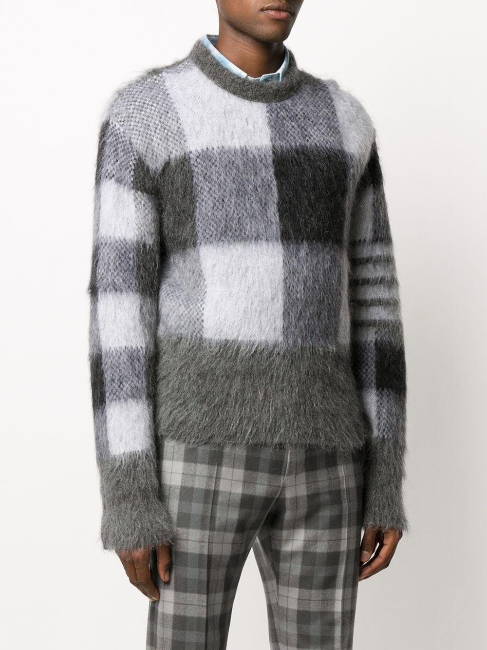 jacquard crew neck checkered jumper - 3