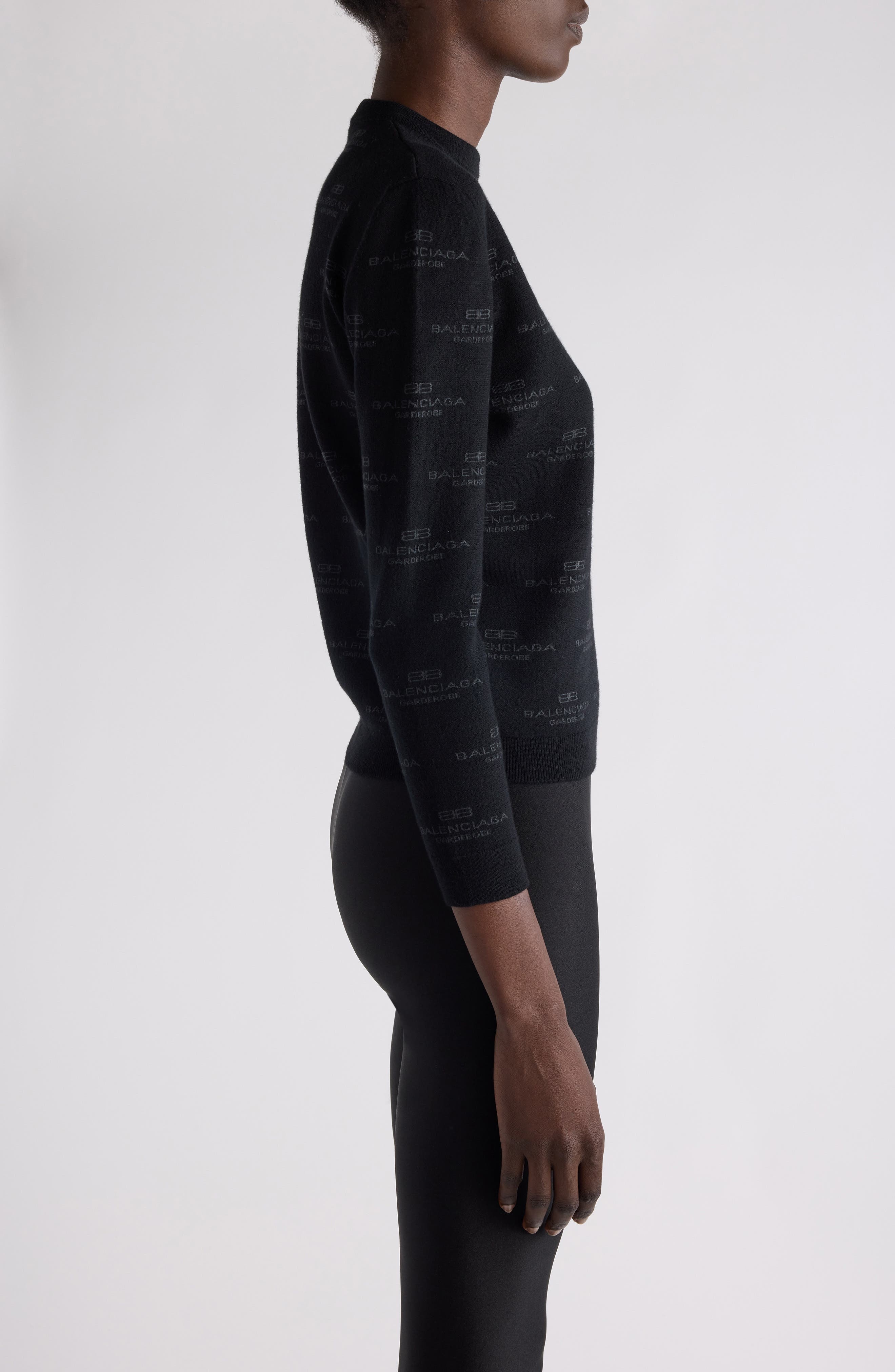 Balenciaga BB Monogram Wool & Cotton Blend Sweater in 1269 Black/Grey at Nordstrom - 3