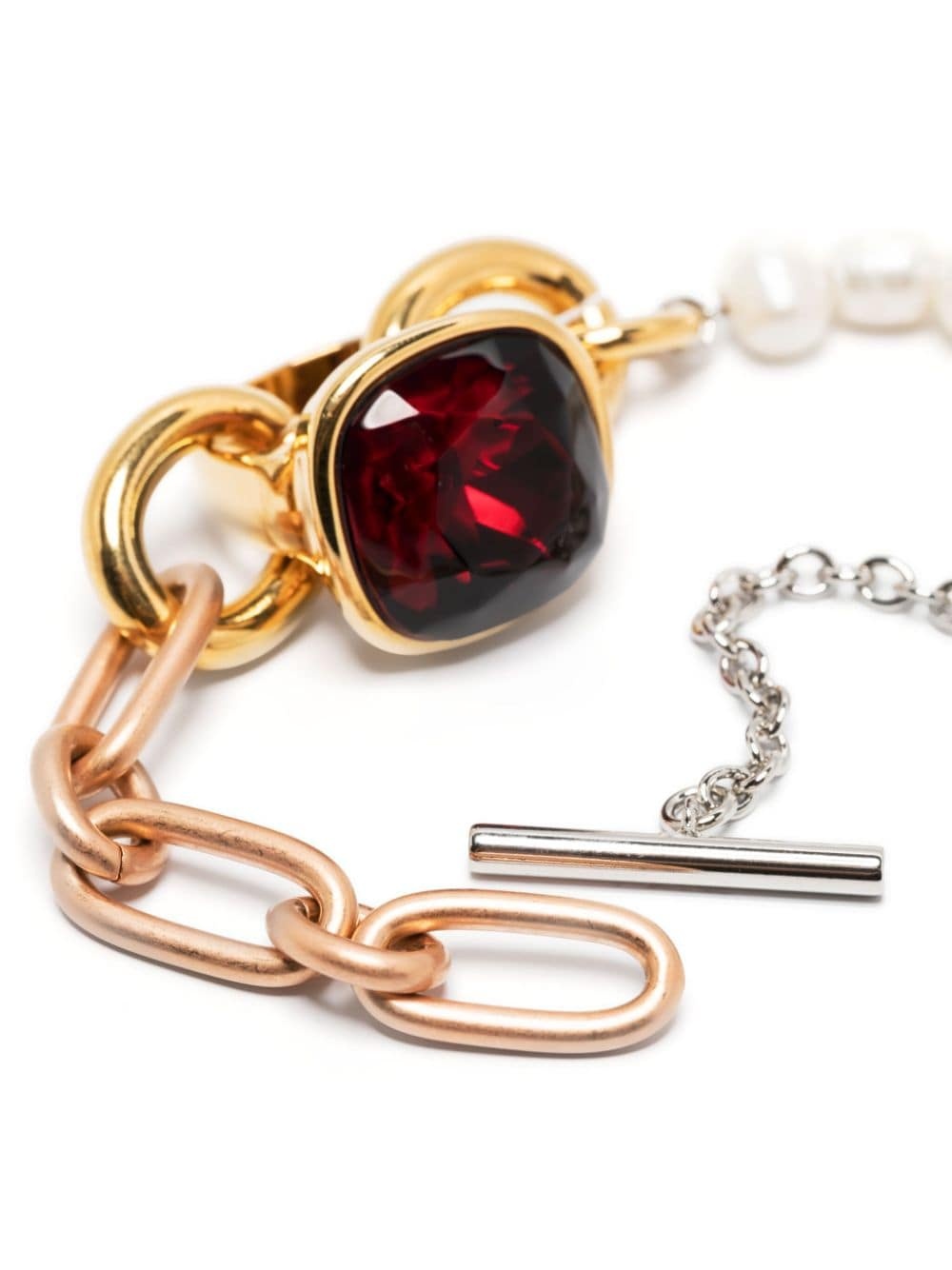 ring-pendant pearl-embellished chain bracelet - 3