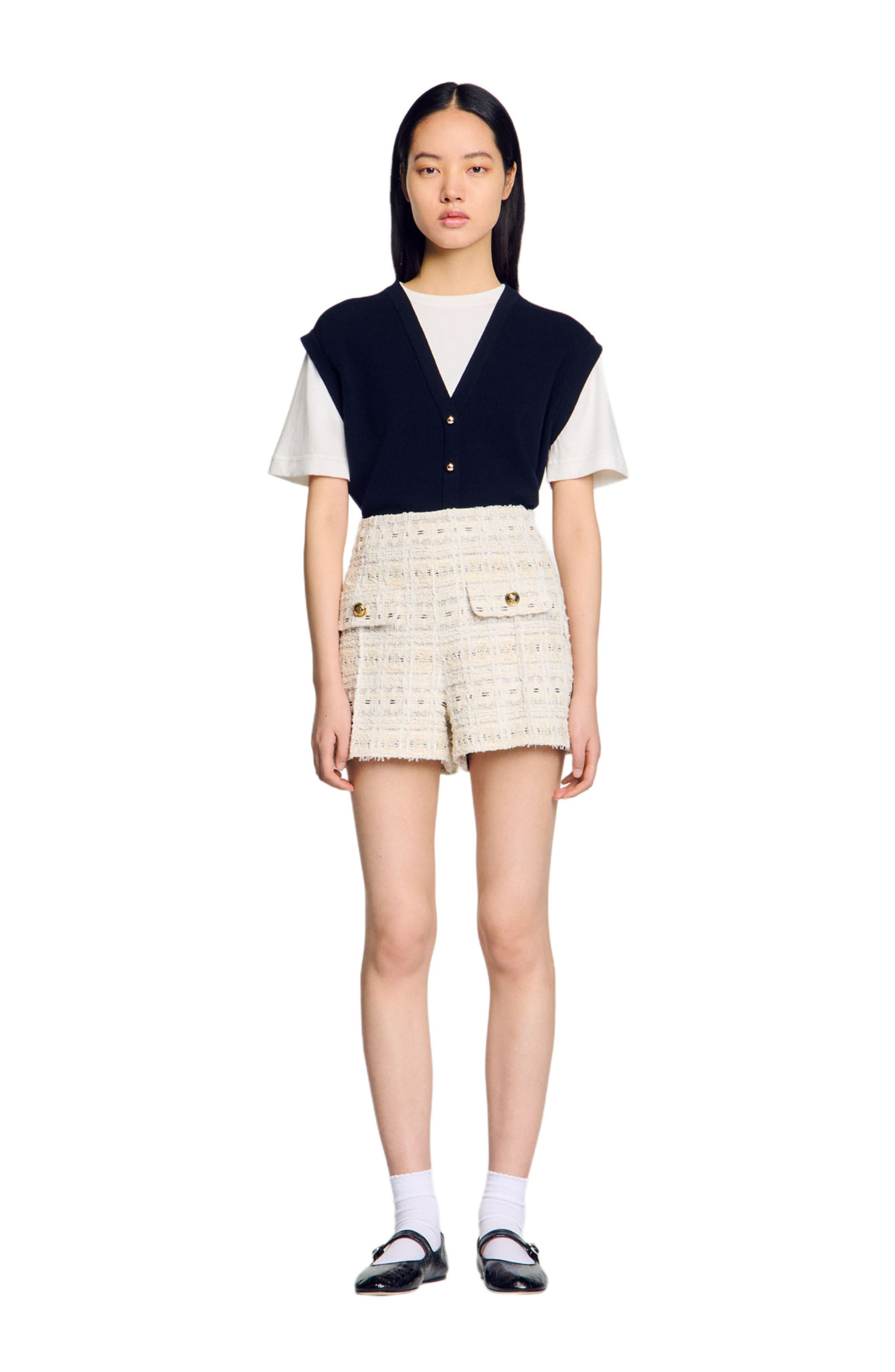 SANDRO Decorative tweed shorts in Ecru /Lurex at Nordstrom - 5