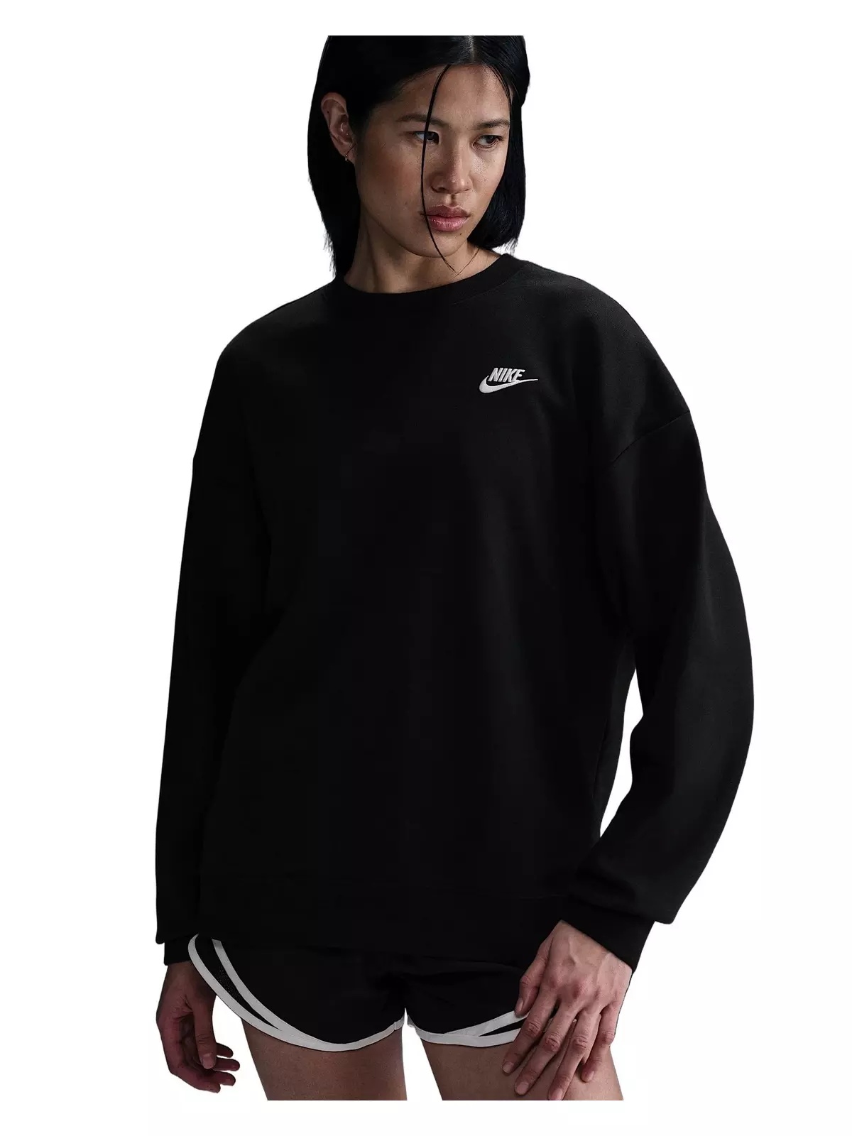 Women's Sportswear Club Fleece Loose Crew-Neck Sweatshirt -Black - 6