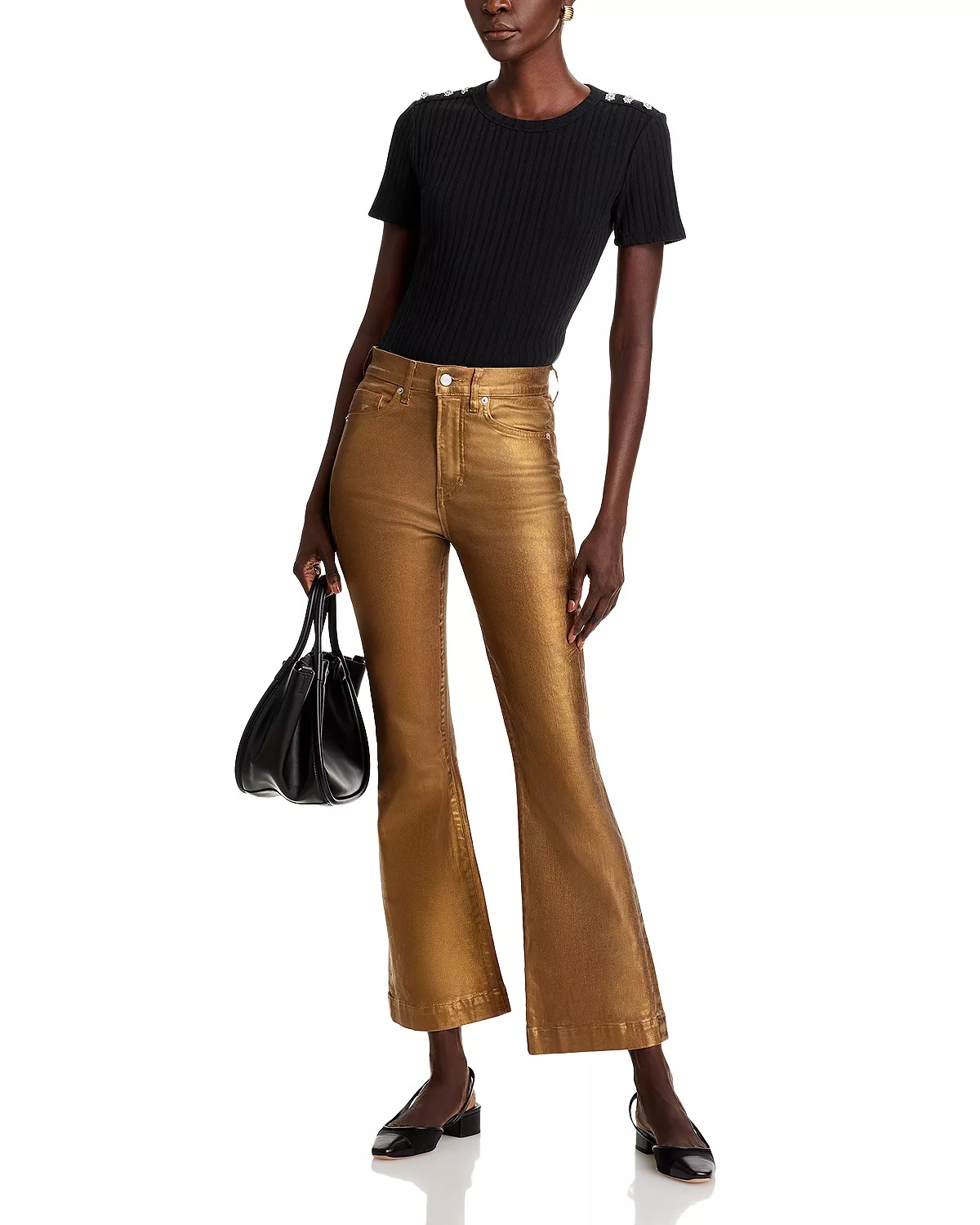 Carson High Rise Coated Ankle Flare Jeans in Antique Brass - 2