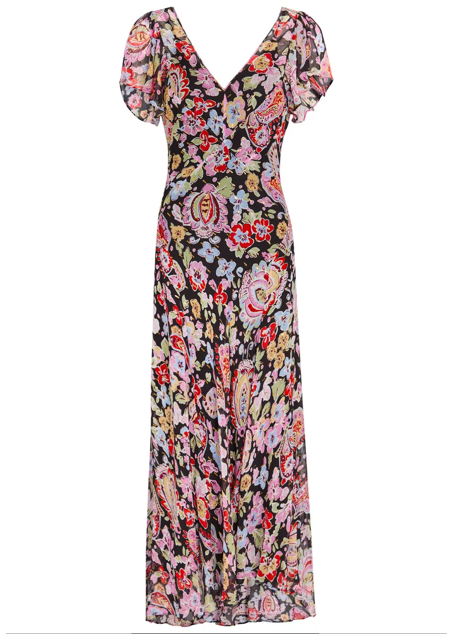 Rixo Bexley Metallic Floral Chiffon Midi Dress - 1