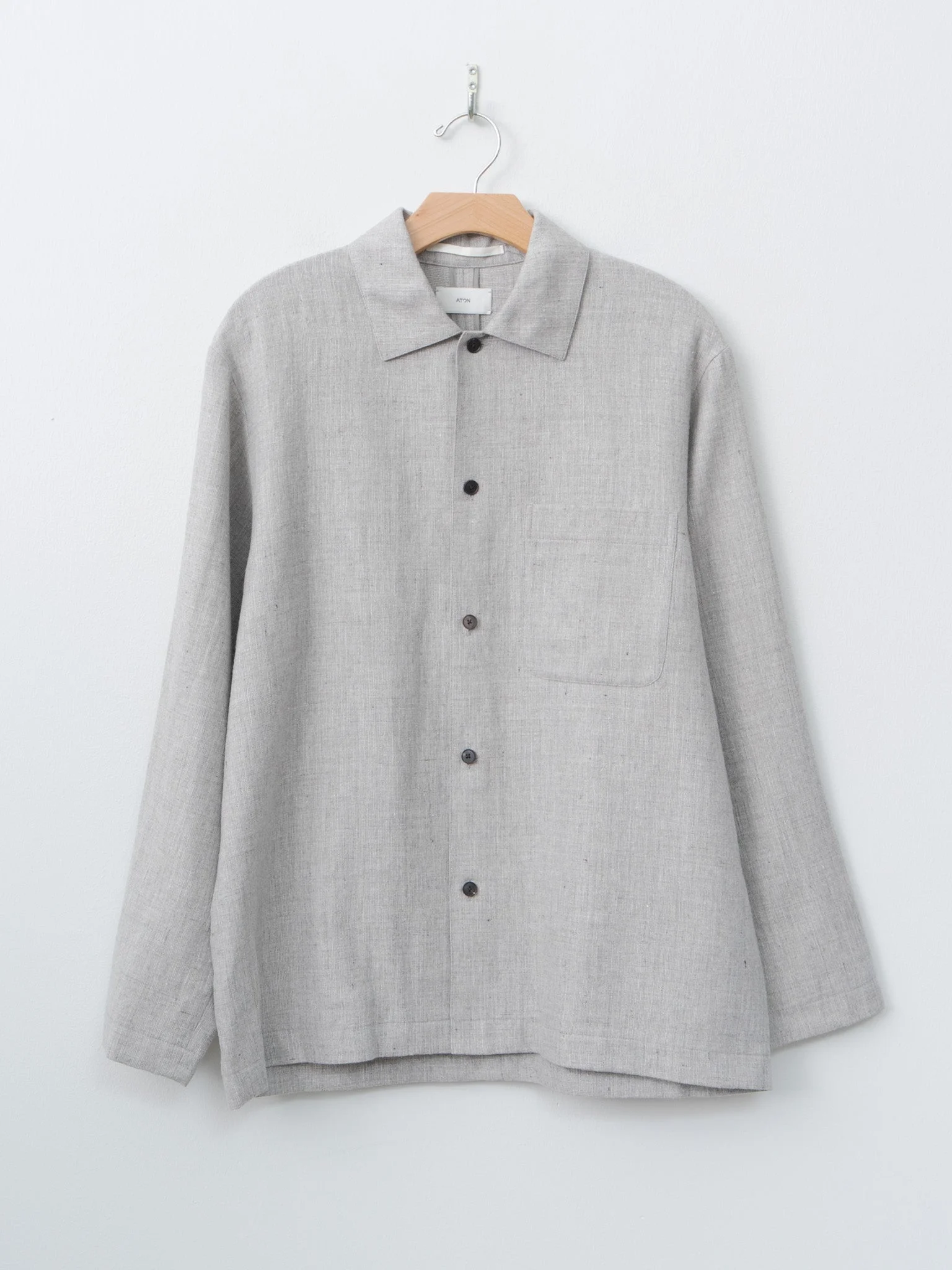 Linen Wool Twill Shirt Jacket - Light Gray - 1