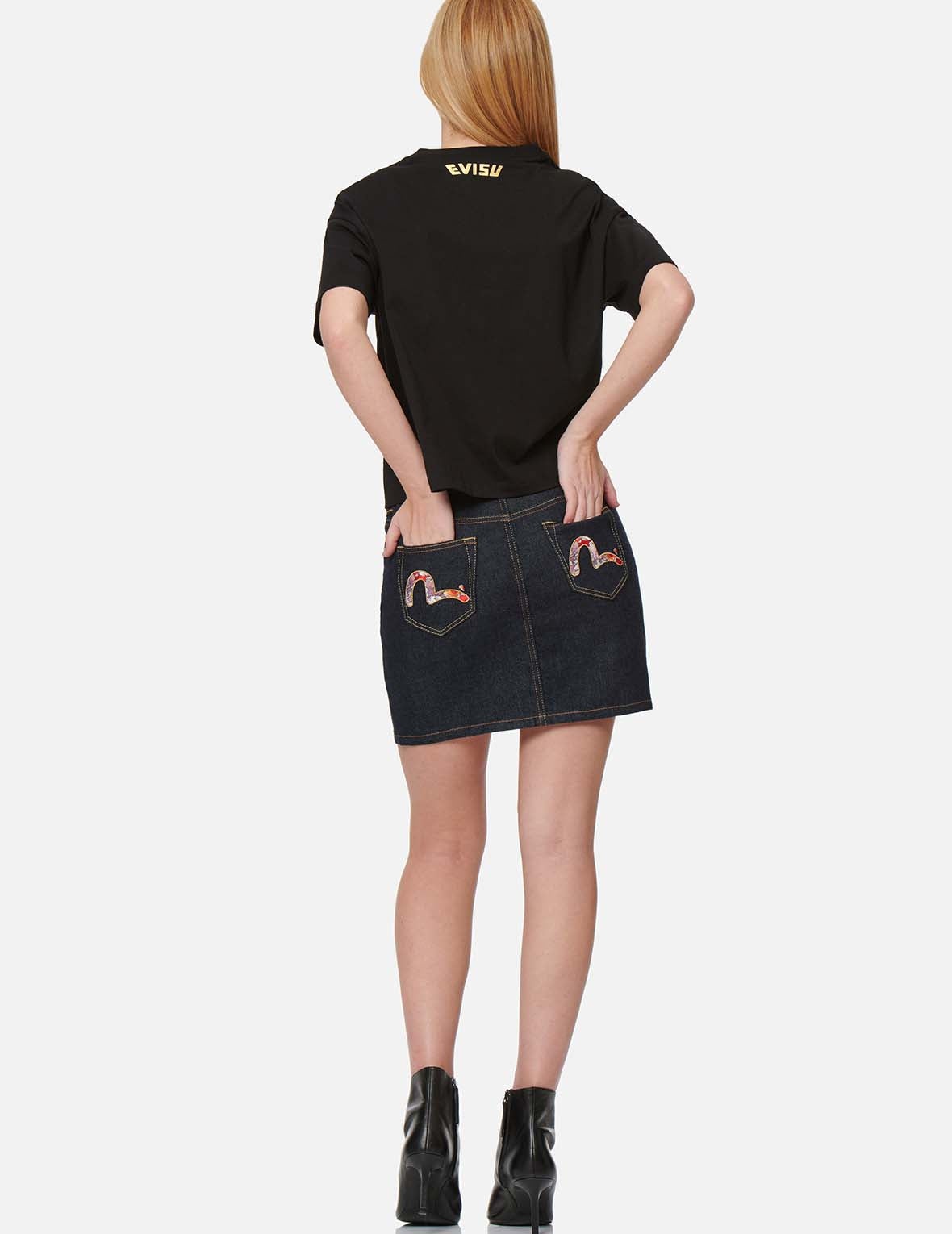 Floral Seagull Embroidery Denim Pencil Skirt - 5