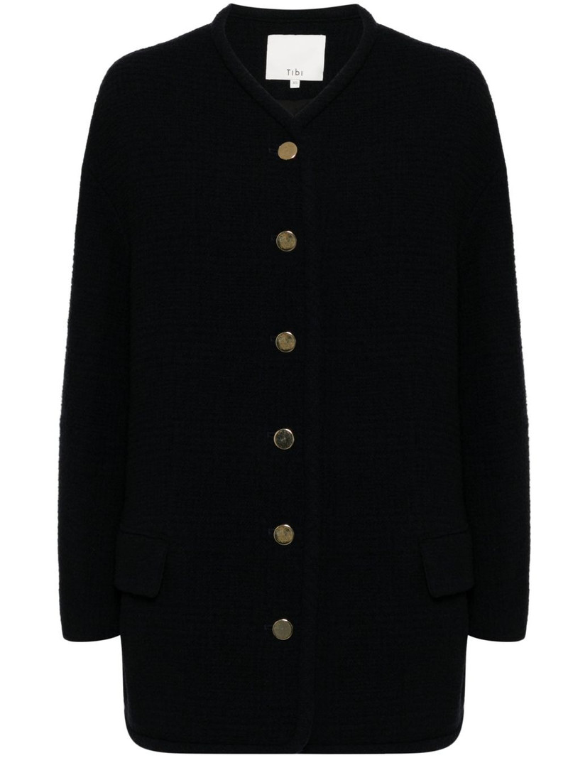 collarless cardigan 1