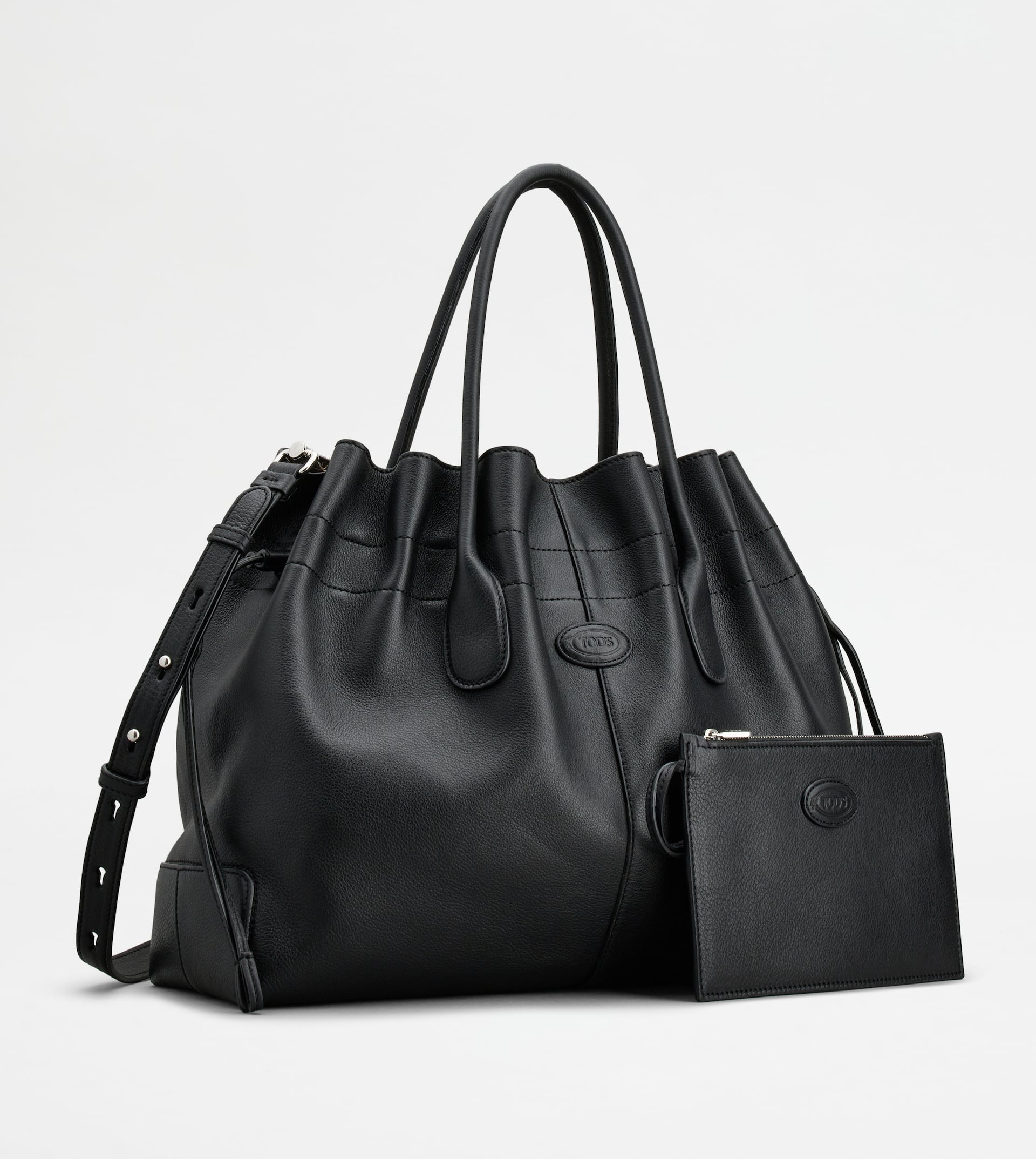 TOD'S DI BAG IN LEATHER MEDIUM WITH DRAWSTRING - BLACK - 2